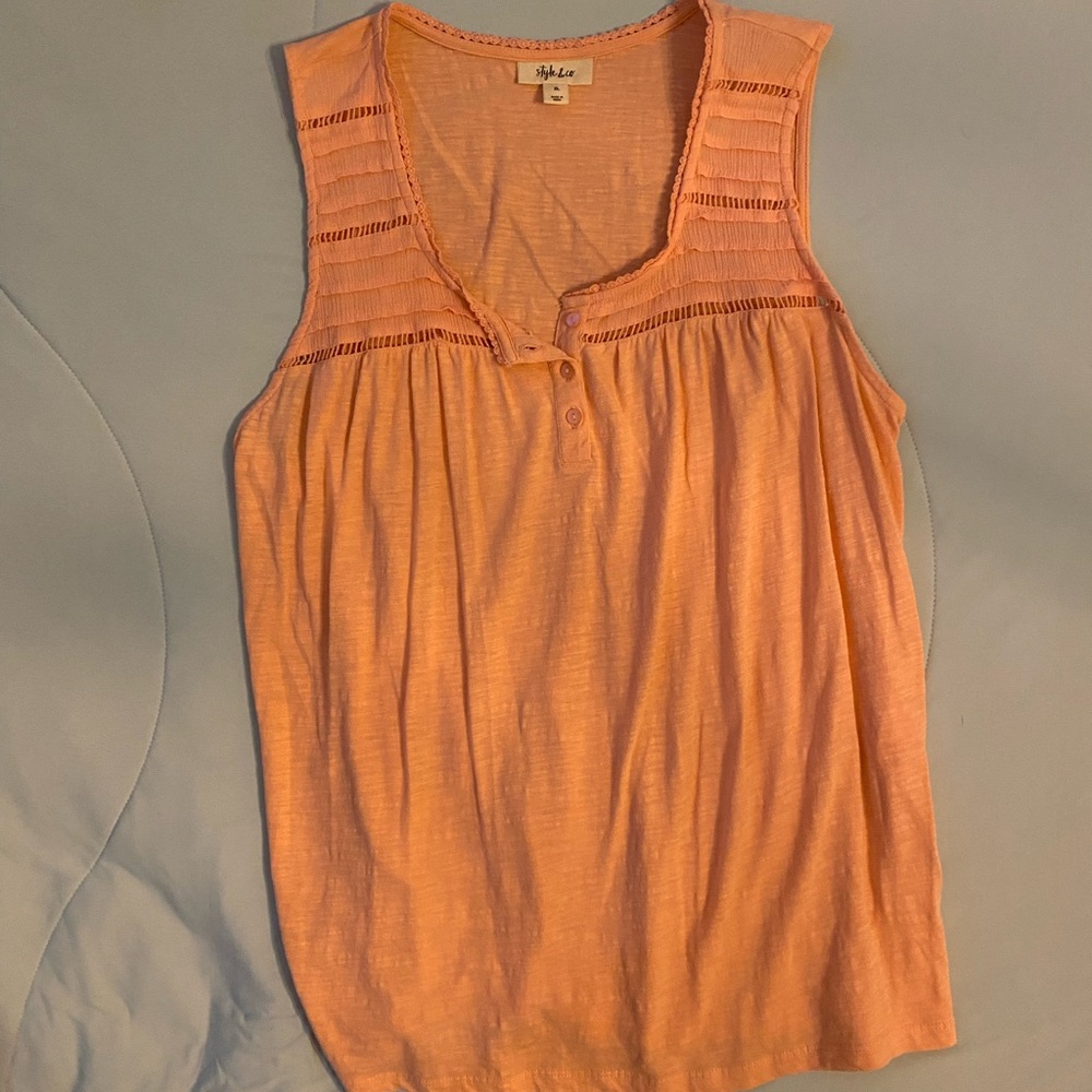 Style and Company , Peach smocked cotton blend , soft . XL